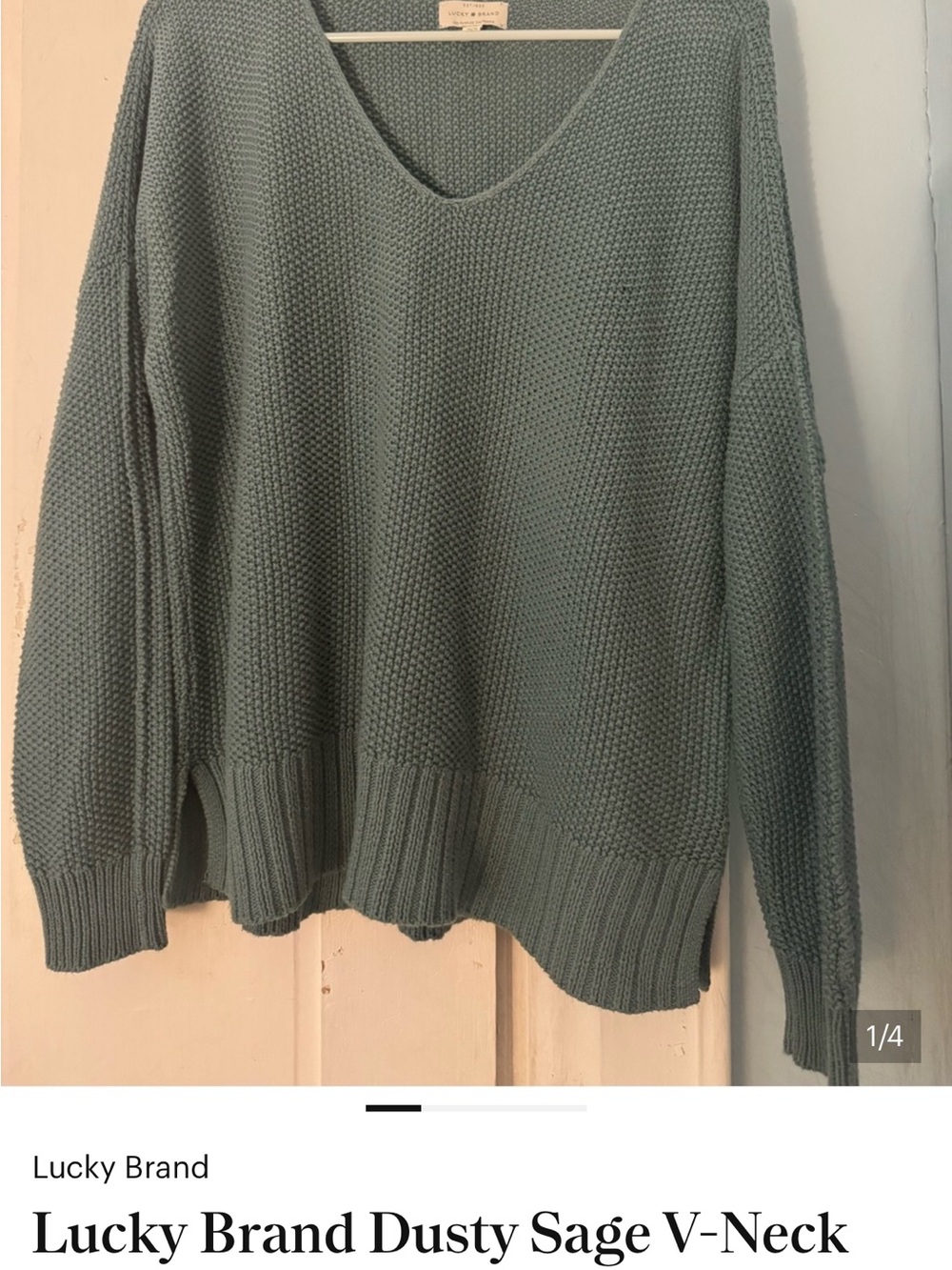 Set of 2 Lucky Brand Sage Green & Rust V-Neck Knit Sweater Medium
